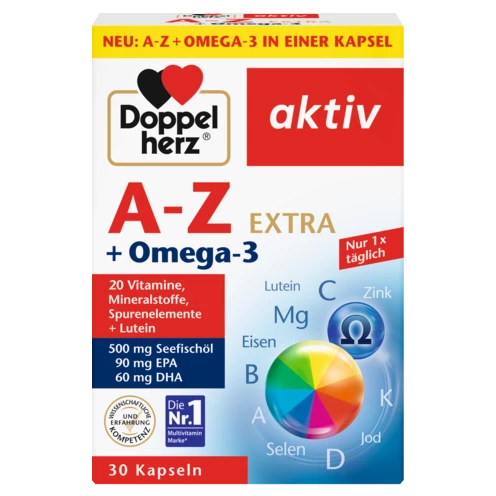 Abbildung der Produktverpackung Doppelherz aktiv A-Z + Omega-3 Frontansicht